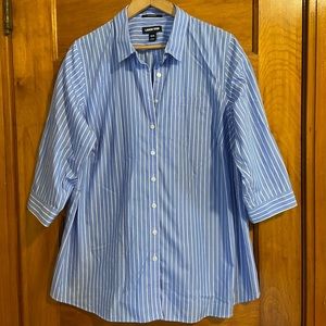 Land’s End Blue and White Stripped Button Down Shirt. 3/4 Sleeves. Size 18W